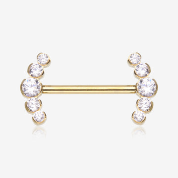 A Pair of Pure24K Implant Grade Titanium OneFit Threadless Sparkle Ray Multi-Gem Nipple Barbell-Clear Gem